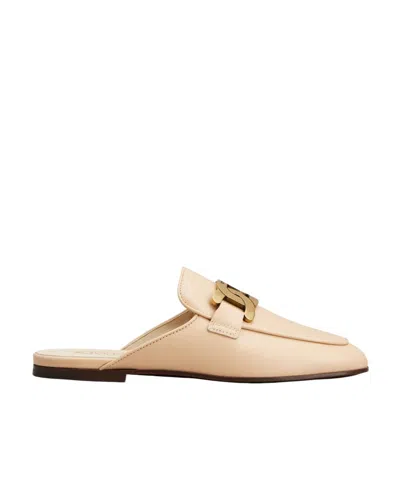 Tod's Logo-plaque Leather Mules In Nude