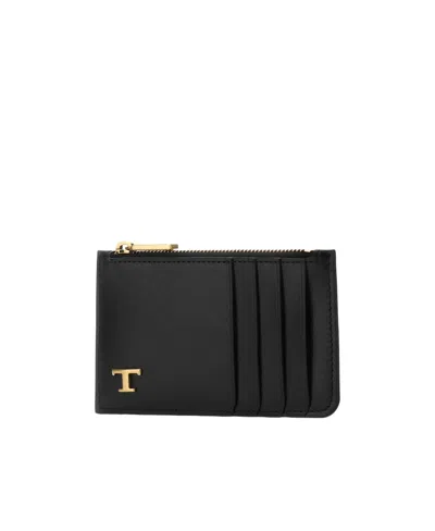 Tod's Logo Plaque Leather Wallet In Black