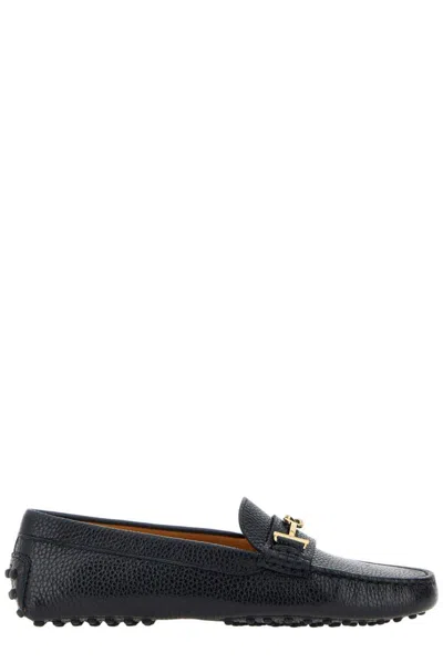 Tod's Logo Plaque Round Toe Loafers In Black