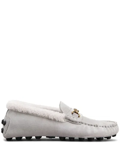 Tod's Logo-plaque Suede Loafers In Grey