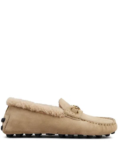 Tod's Logo-plaque Suede Loafers In Nude
