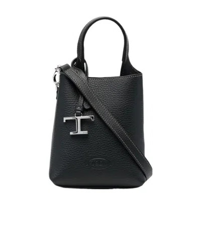 Tod's Logo-plaque Tote Bag In Black