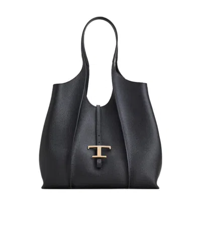 Tod's Logo-plaque Tote Bag In Black