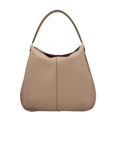 Tod's Logo Plaque Tote Bag In Nude