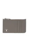 Tod's Logo-plaque Zip-fastening Cardholder In Gray