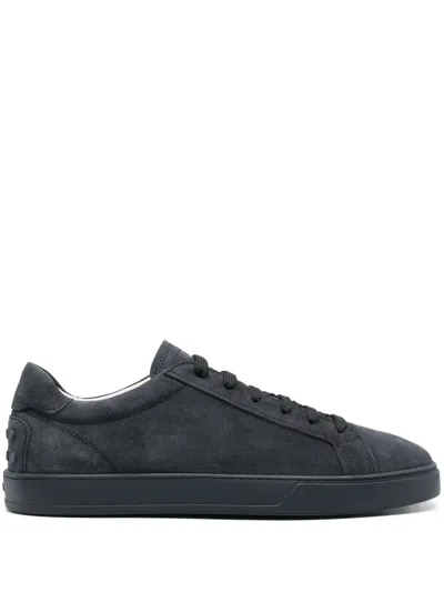 Tod's Lace-up Suede Sneakers With Sturdy Rubber Sole In Black