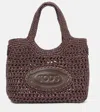Tod's Logo Raffia Tote Bag In T.moro Marrone Africa
