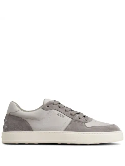 Tod's Panelled Suede Sneakers In Grey