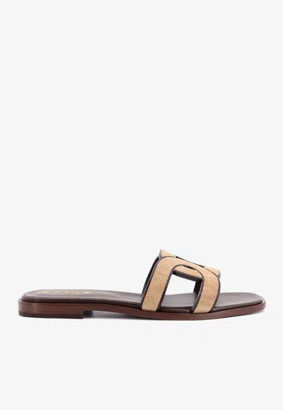 Tod's Logo Suede Flat Sandals
