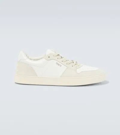 Tod's Logo Suede-trimmed Leather Sneakers In White
