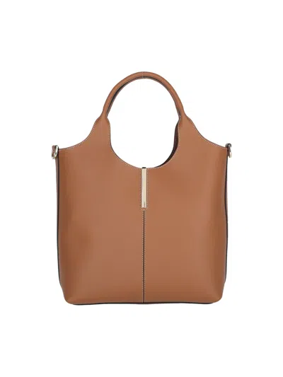 Tod's Logo Tote Bag In Brown