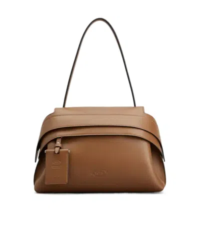 Tod's Logo Tote Bag In Brown