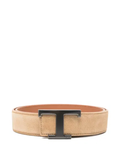 Tod's Logo-buckle Leather Belt In Neutral
