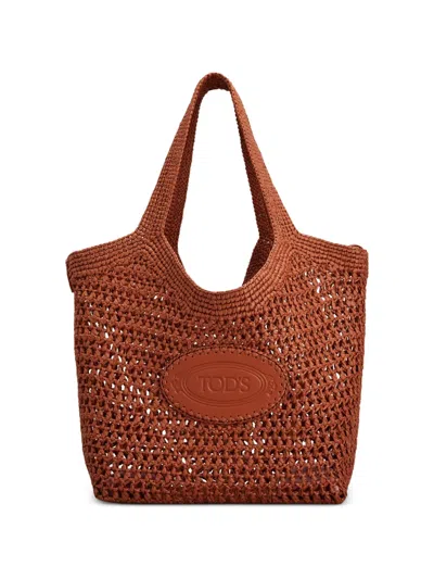 Tod's Logo-detail Tote Bag In Brown