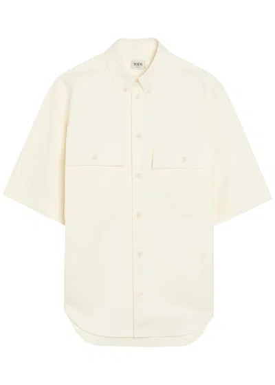 Tod's Tods Logo-embroidered Cotton-blend Poplin Shirt In Neutral