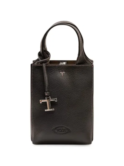 Tod's Logo-pendant Grained-leather Tote Bag In Black