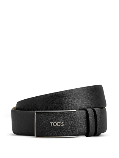 Tod's Logo-plaque Grained-leather Belt In Black