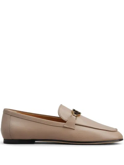 TOD'S CLASSIC LOGO PLAQUE LEATHER LOAFERS FOR WOMEN