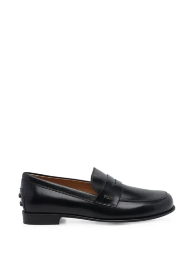 Tod's Logo-plaque Leather Loafers In Black
