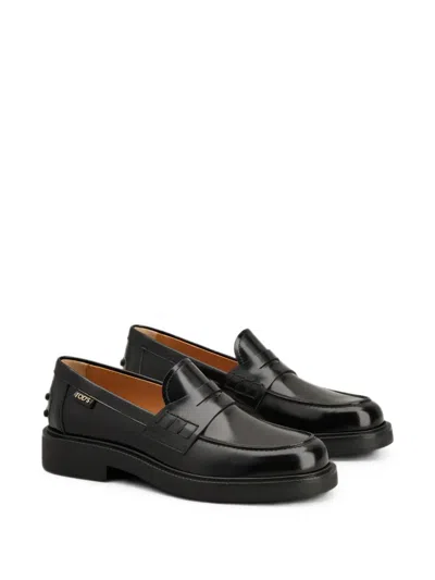 Tod's Logo-plaque Leather Loafers In Black