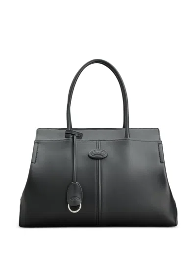 Tod's Logo-plaque Leather Tote Bag In Black