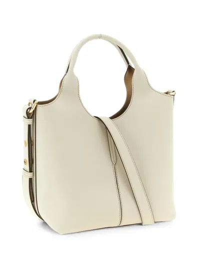Tod's Leather Mini Tote Bag With Branded Metal Bar Accessory In White