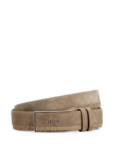 Tod's Logo-plaque Paneled Belt In Brown