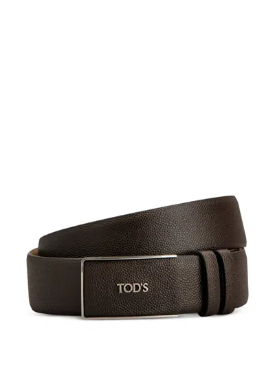 Tod's Logo-plaque Pebbled Belt In Brown