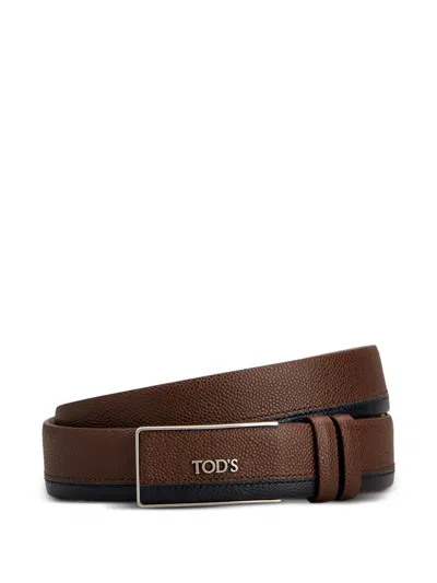Tod's Logo-plaque Pebbled Leather Belt In Multi