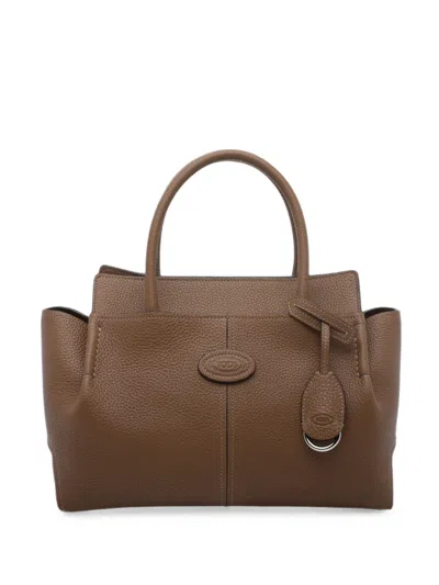 Tod's Logo-plaque Pebbled Leather Tote Bag In Brown