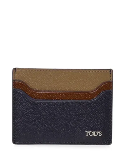 Tod's Logo-plaque Pebbled-leather Cardholder In Brown