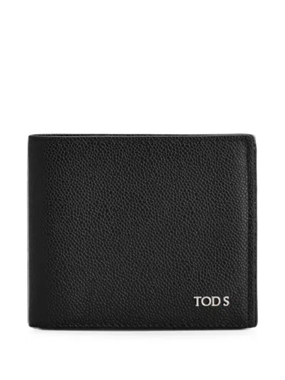 Tod's Logo-plaque Pebbled-leather Wallet In Black