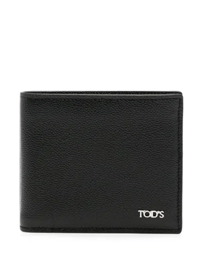 Tod's Logo-plaque Pebbled-leather Wallet In Black