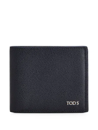Tod's Logo-plaque Pebbled-leather Wallet In Blue