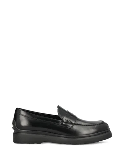 Tod's Moc Lettering Carrarmato Moccasins In Black