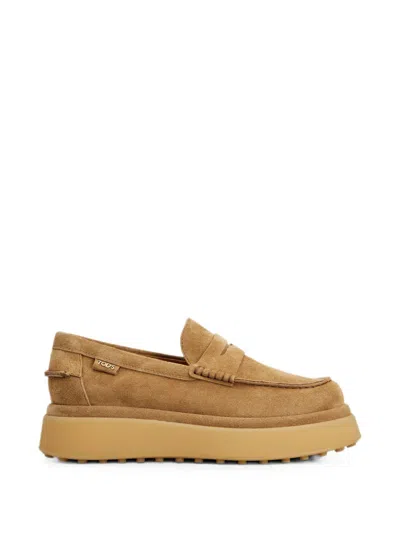 Tod's Suede Penny Loafers Platform Rubber Sole In Brown