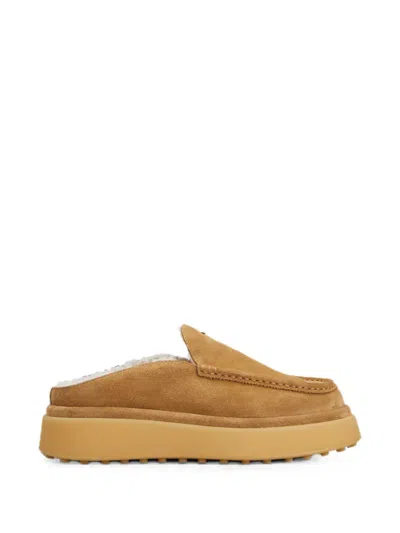 Tod's Logo-plaque Shearling-lined Loafers In Neutral