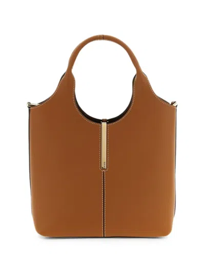 Tod's Logo-plate Contrast-stitch Tote Bag In Brown