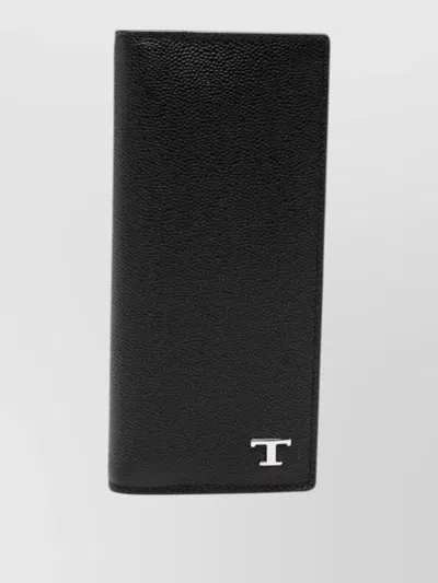 Tod's Long Continental Wallet Textured Surface Design In Black