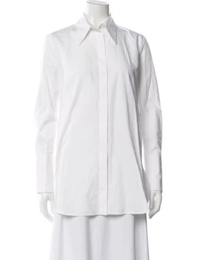 Pre-owned Tod's Long Sleeve Button-up Top In White