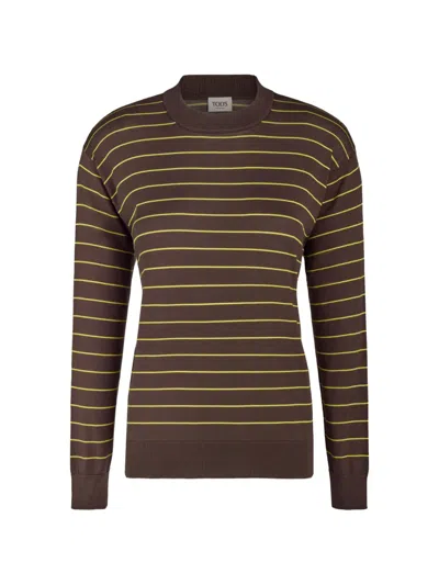 Tod's Long-sleeve Striped Sweater In Brown