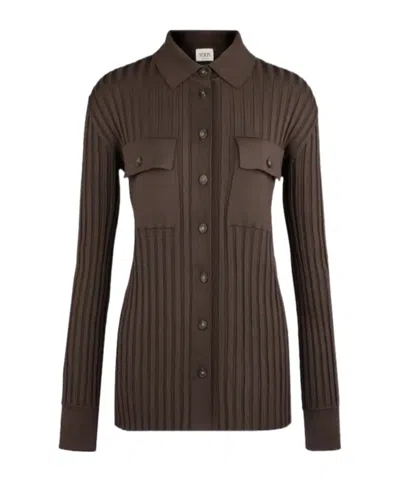 Tod's Ribbed Chest-pocket Cardigan In Brown