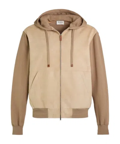 Tod's Bomber Jacket In Knit And Pashmy In Neutral