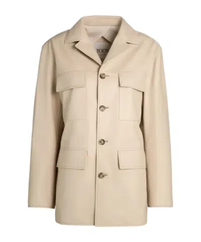 Tod's Long-sleeved Casual Jacket In Neutral