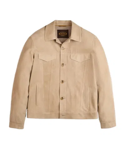 Tod's Long-sleeved Leather Jacket In Nude