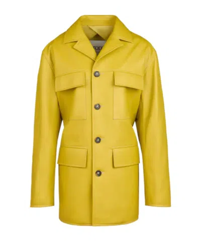 Tod's Long-sleeved Leather Jacket In Yellow