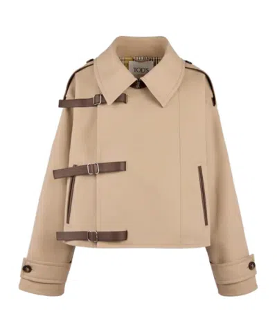 Tod's Long-sleeved Short Trench Coat In Neutral