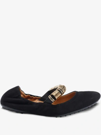 Tod's Loop And Loop Detail Suede Ballet Flats In Black