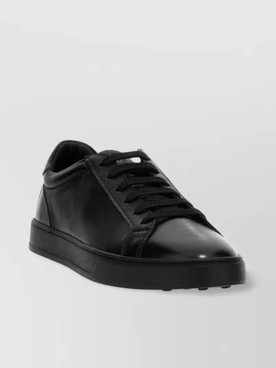 Tod's Low-top Leather Sneakers Round Toe In Black