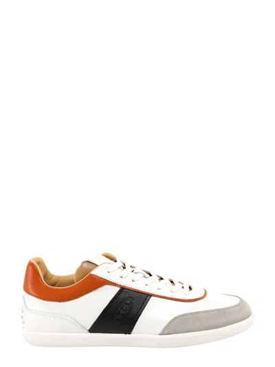 Tod's Honey Colour Trainers Cassette Bottom In Grey Suede With Blue And White Leather Inserts In Multi-colored